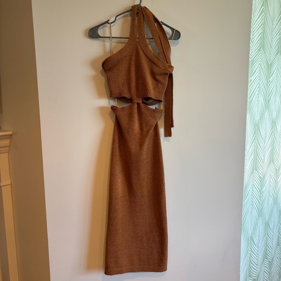 Mable Brown Cutout Bodycon Halter Top Knit Midi Dress Small Cocktail Evening - Picture 1 of 9